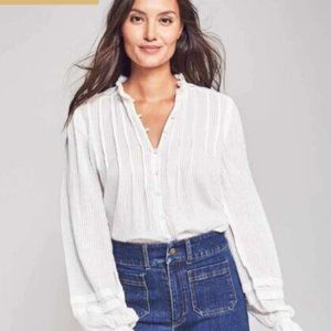 *NEW* FAHERTY Willa Button Down Ruffle Blouse Top Lace White Organic Cotton XS